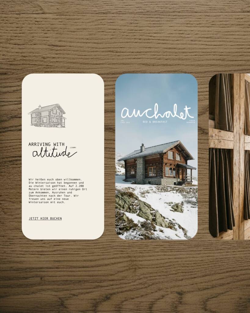 Auchalet Social Media Cards mit Newsletter, Titelbild und Raumaufnahme